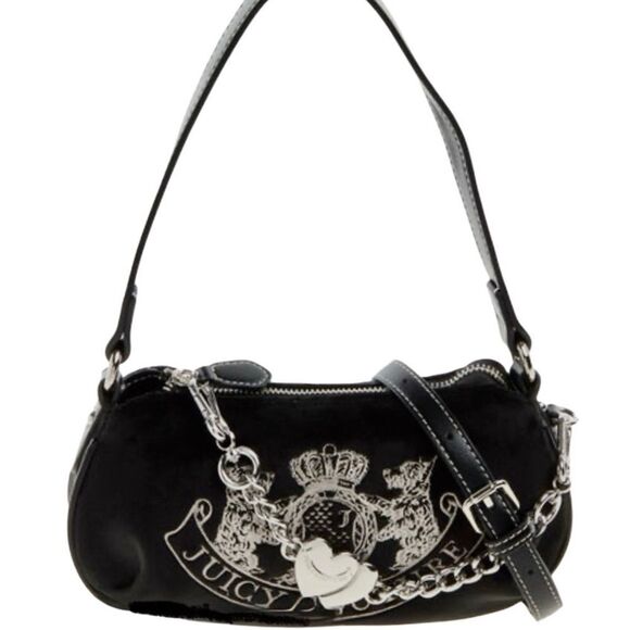 Juicy Couture Handbags - Juicy Couture UK Black Velour Twig Narrative Small Hobo Shoulder & Crossbody Bag